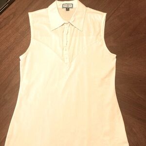 Sleeveless, collared skinny shirt